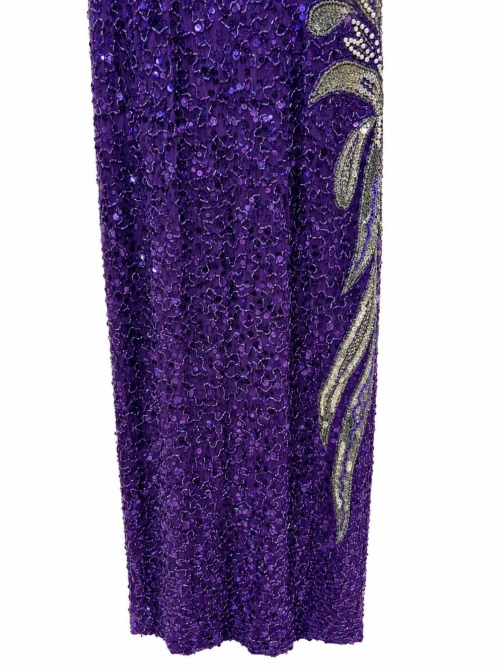 Vintage 90s Y2k Alyce Designs Silk Purple Sequin, Pearl, Bead Evening Dress, 6 - Picture 6 of 10
